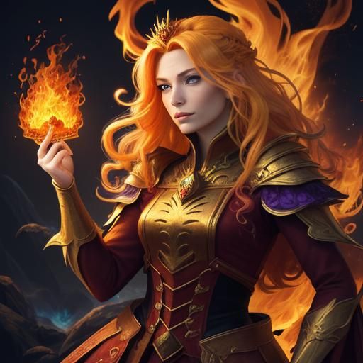 Fiery Queen with Wands: Fantasy Concept Art