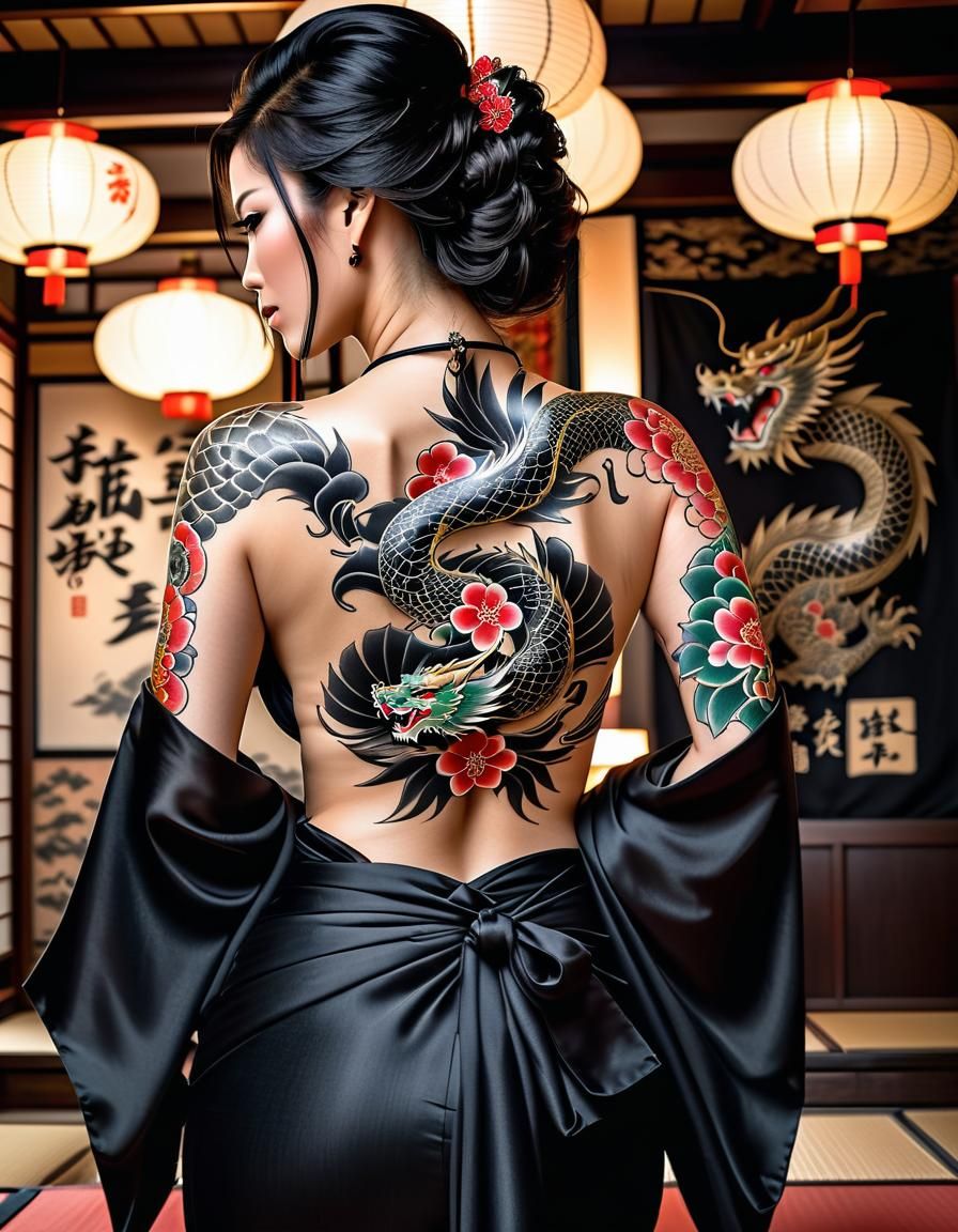 Yakuza Wife with Traditional Japanese Dragon Tattoo