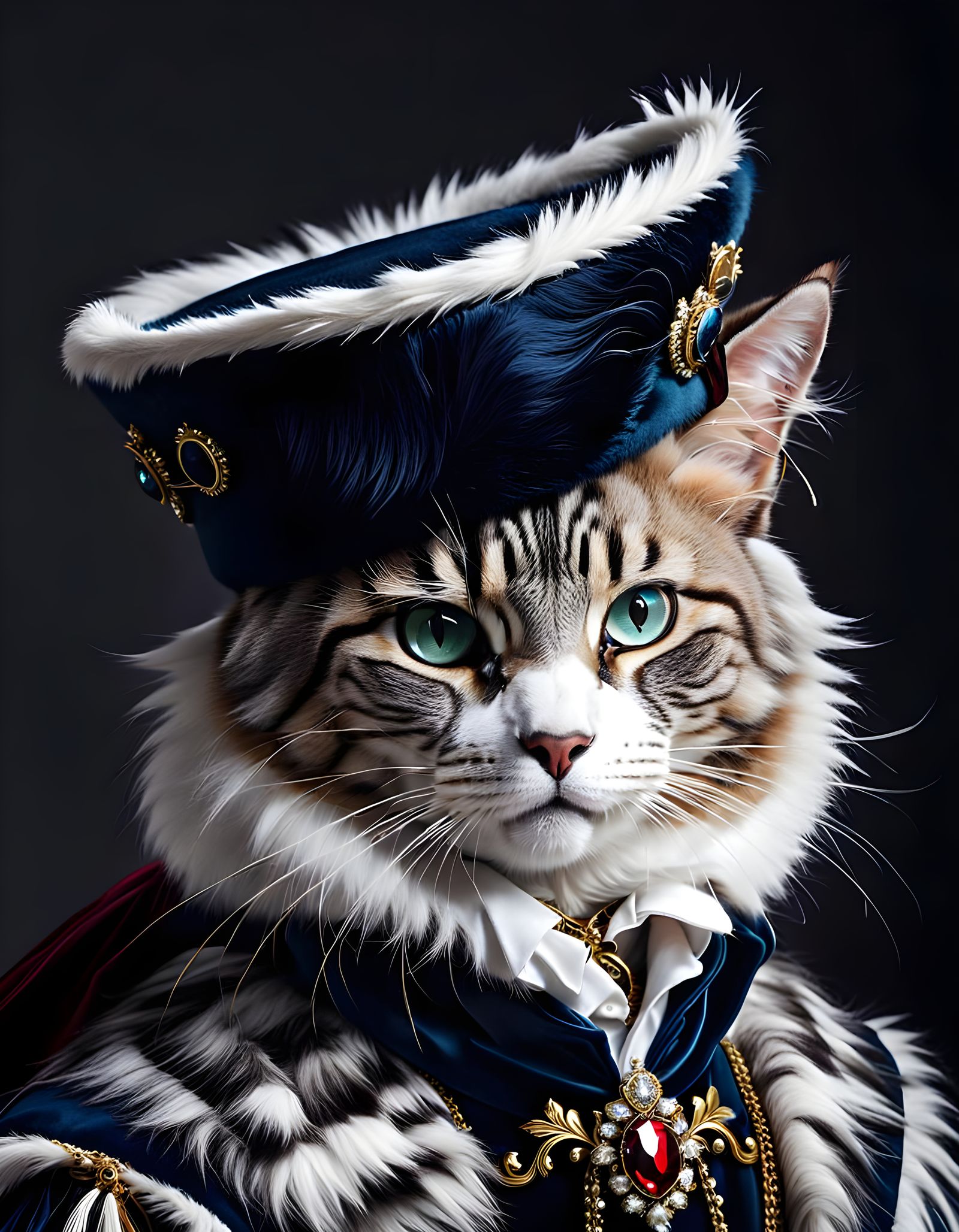 Luxurious Feline Musketeer in a Dazzling Faux-Fur Hat