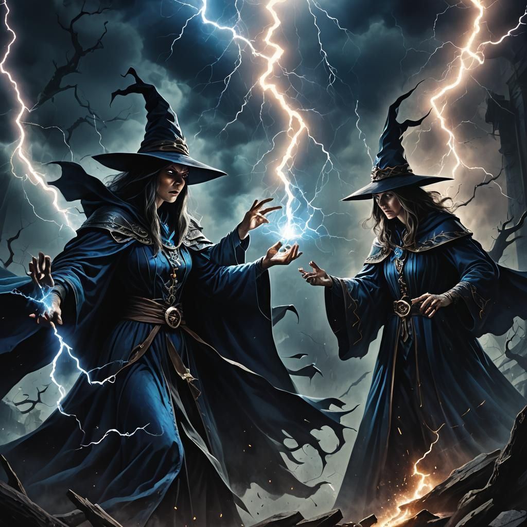 Malevolent Wizard and Witch Cast Dark Magic Spell