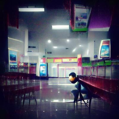 Solitary Figure in Modern Shopping Mall Interior