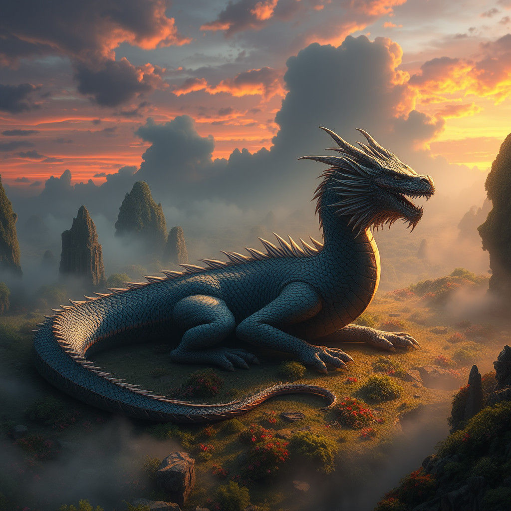 Iridescent Dragon in Mystical Landscape