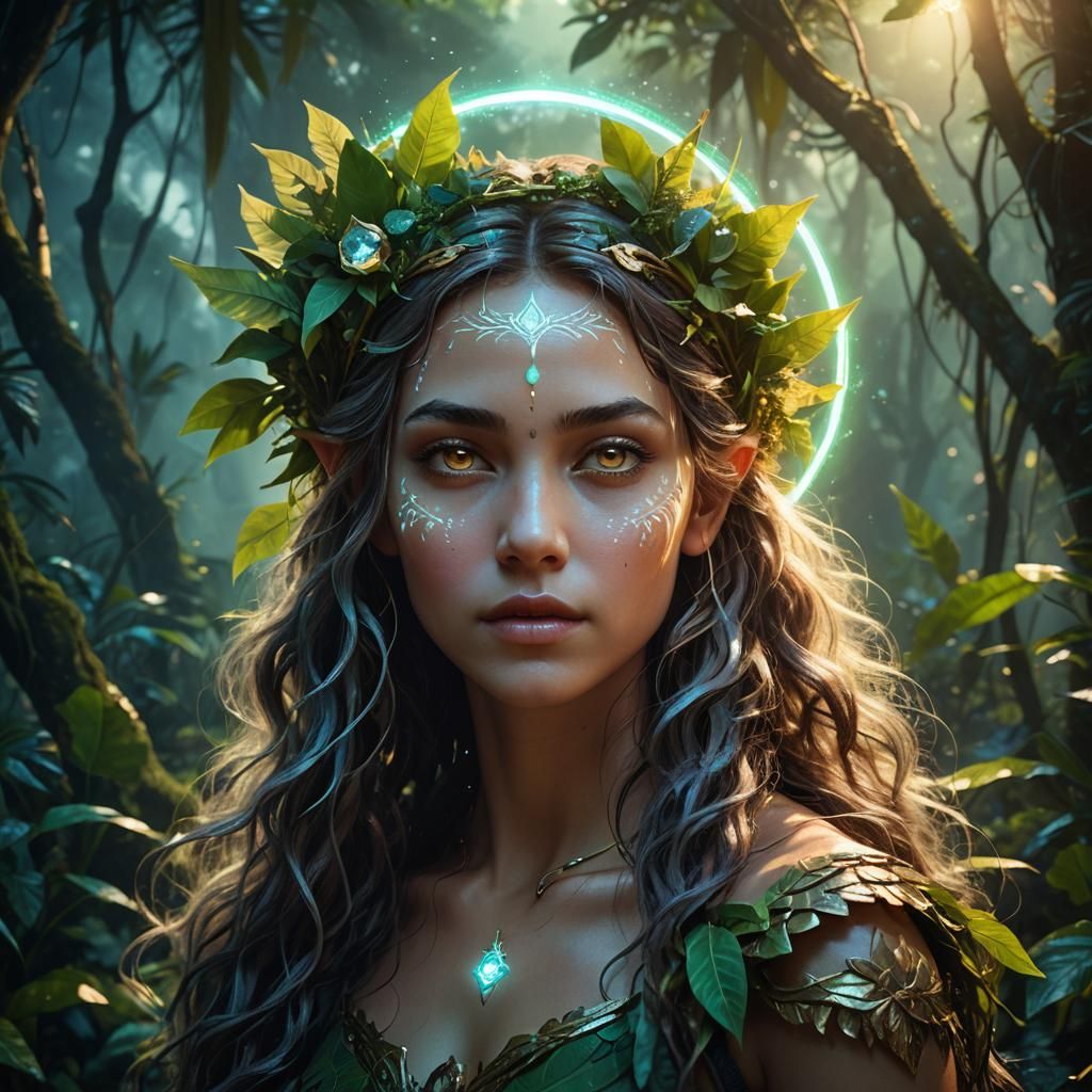 Mystical Moon Nymph in Jungle: Fantasy Portrait