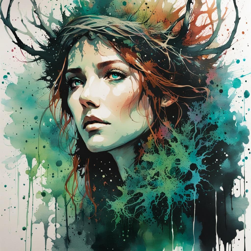 Eldritch Forest in Ink Splatter Style