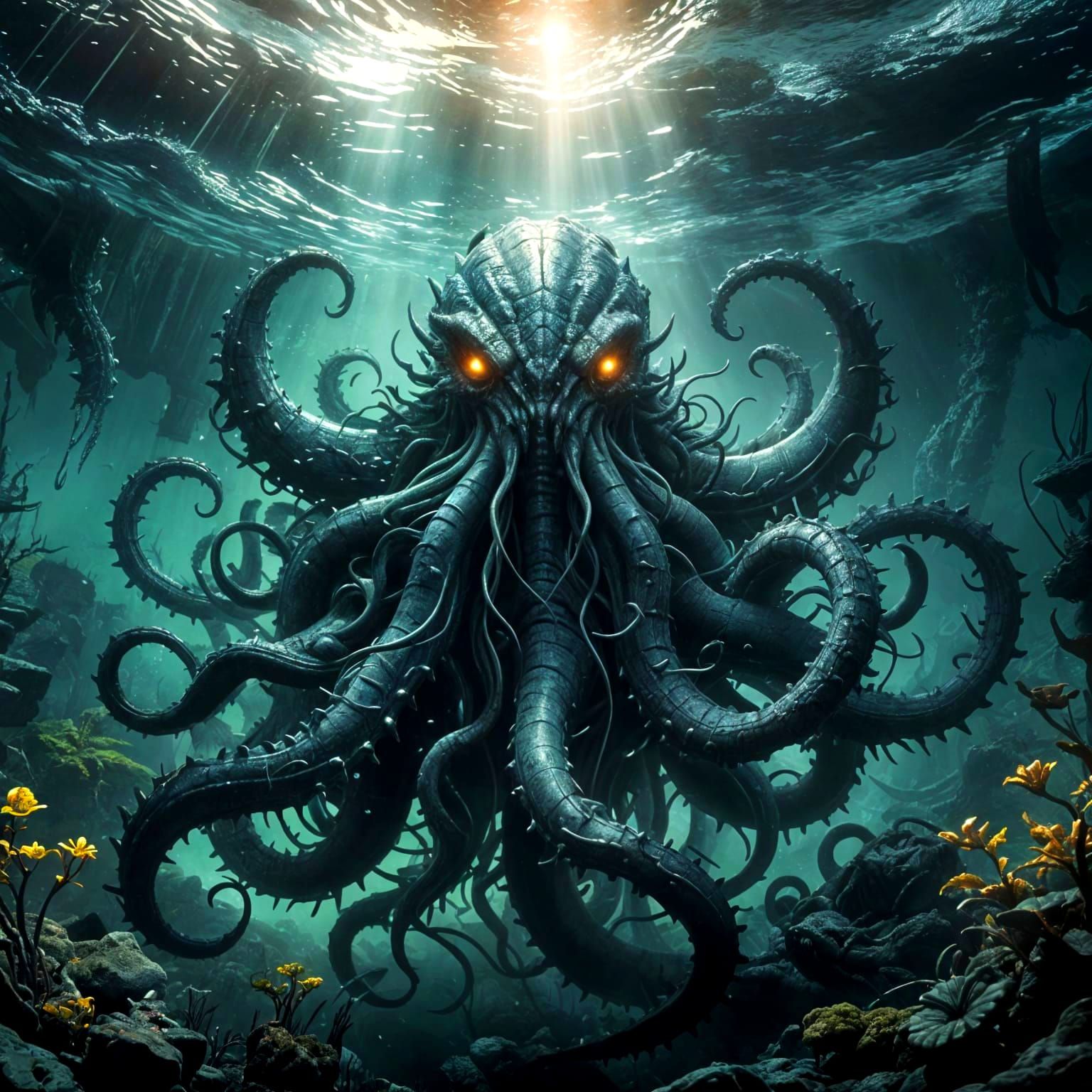 Eldritch Kraken Emerges from Deep Sea: Dark Fantasy