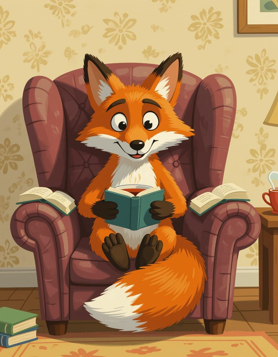 Relaxed Fox Reading, Aardman Animation Style