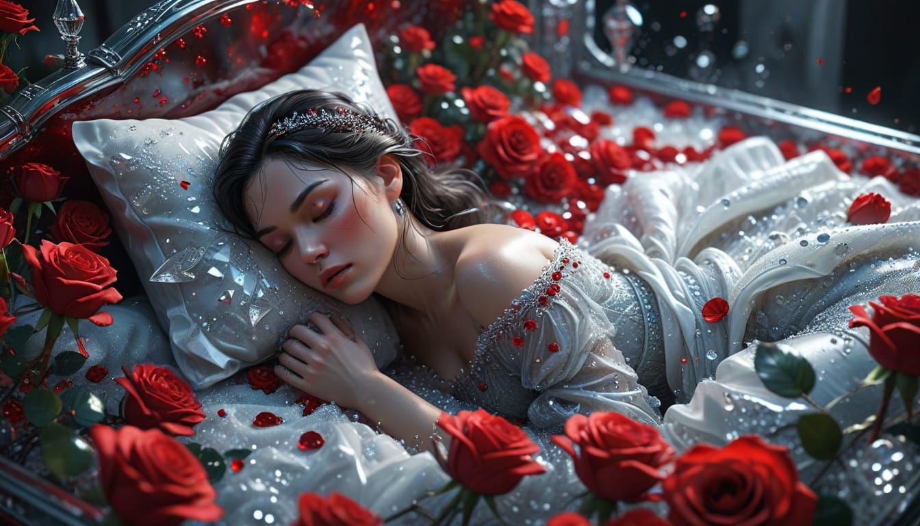 Sleeping Beauty in Crystal Bed of Roses