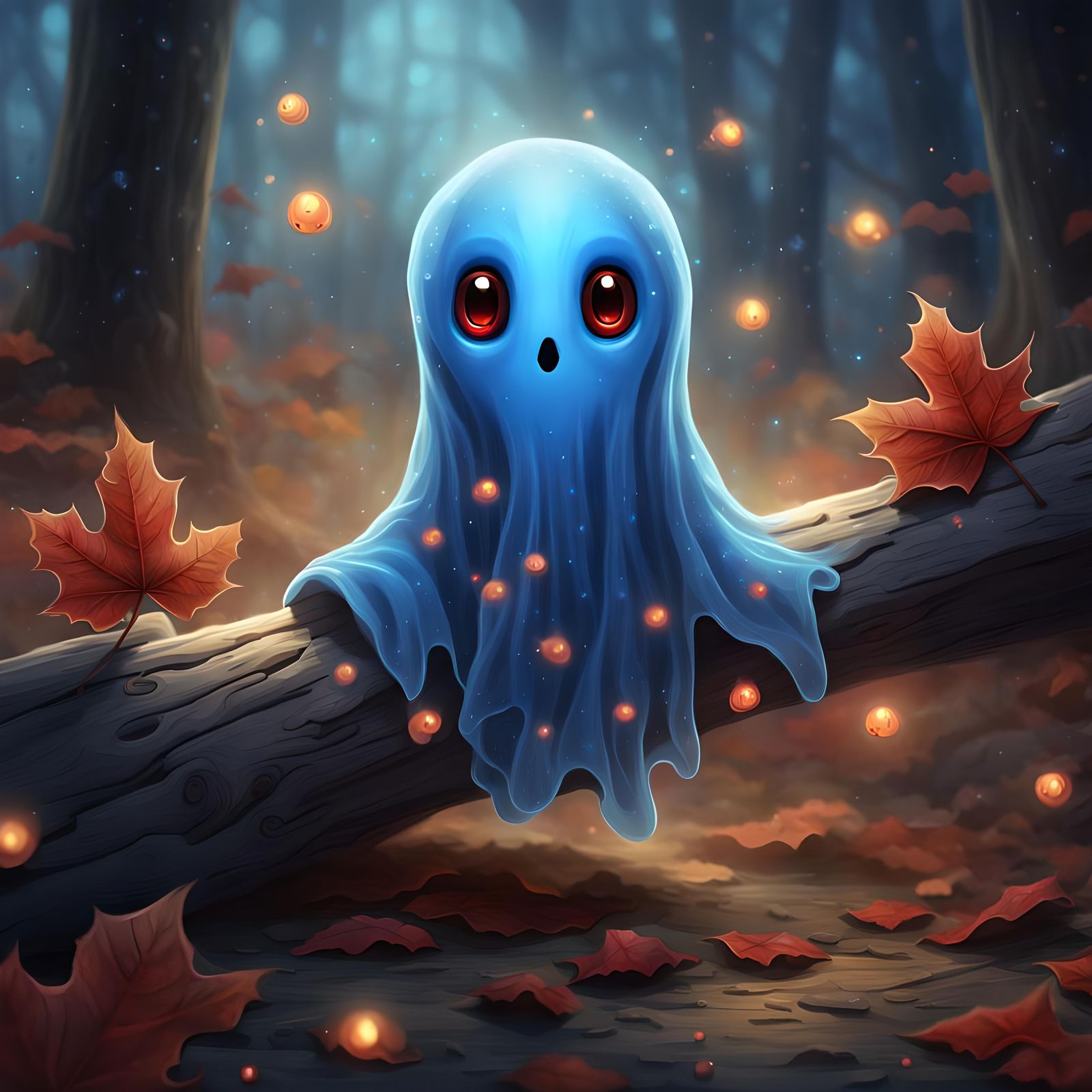 Adorable Blue Ghost in a Magical Night Scene