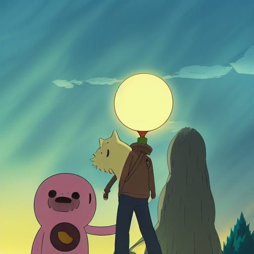 Demonic Finn and Jake in Studio Ghibli Anime Style