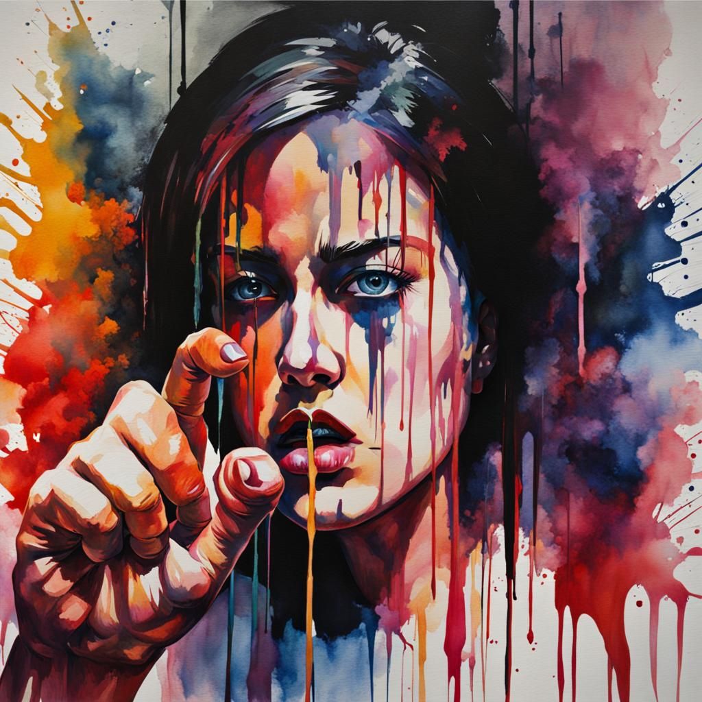 Artistic representation of a victim blaming by society