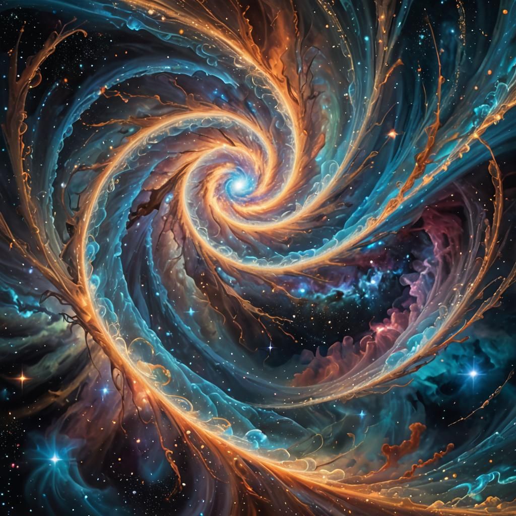 Cosmic Surrealism: Intertwining Energies in a Vortex