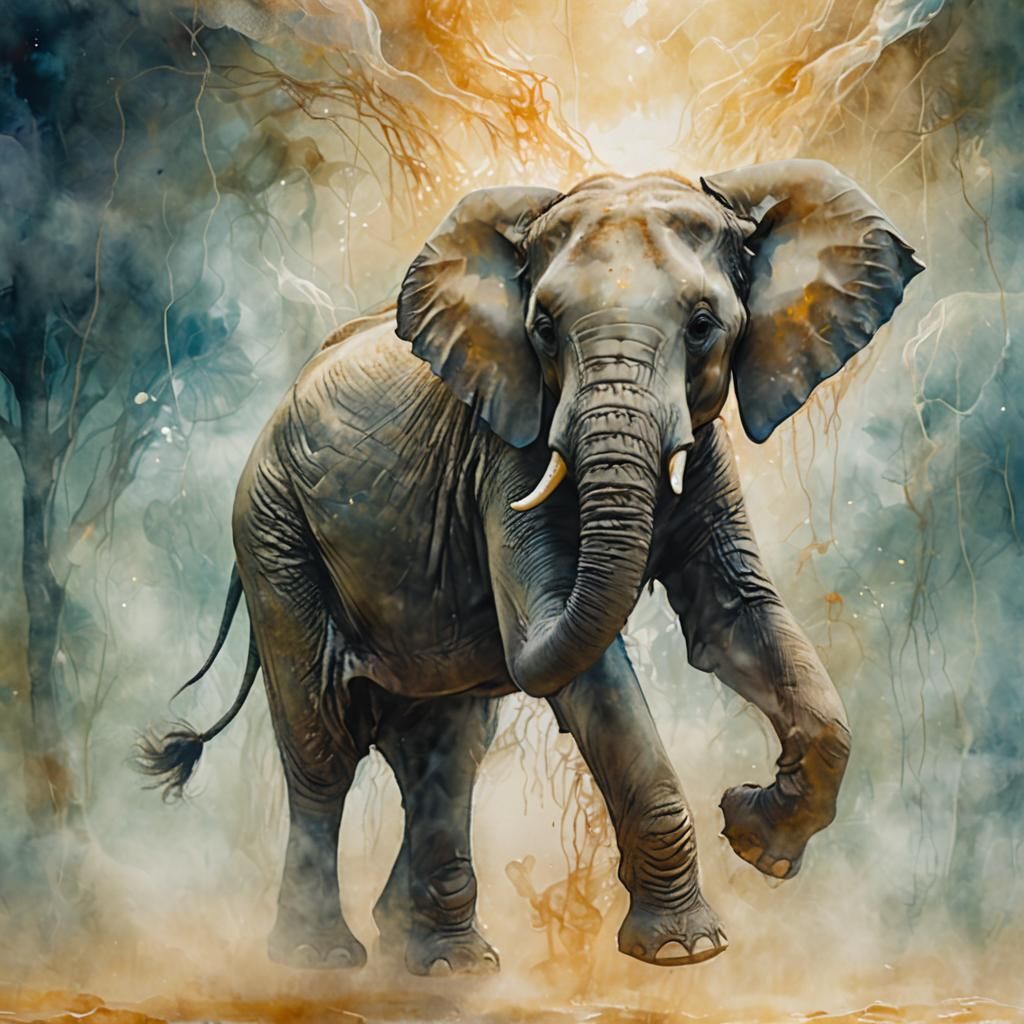 Floating Translucent Elephant in Mystical Haze