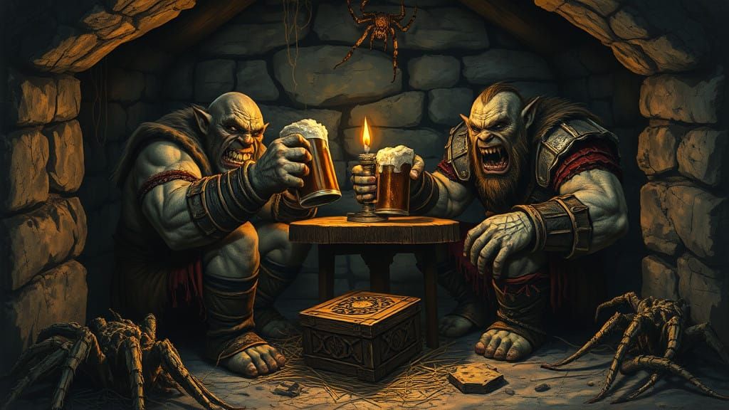 Menacing Orcs in a Dark, Rustic Tavern