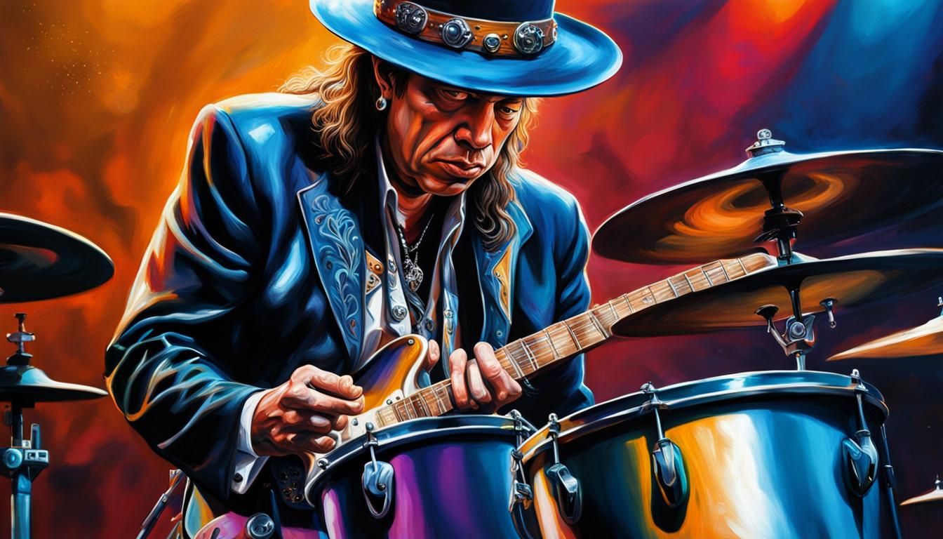 Stevie Ray Vaughn on Drums: Hyperrealistic Portrait