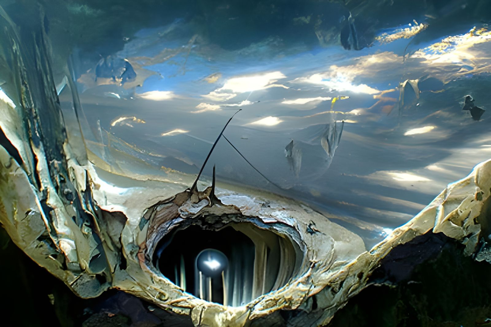 Sunlit Cave of Skeletons: Macabre Photorealism