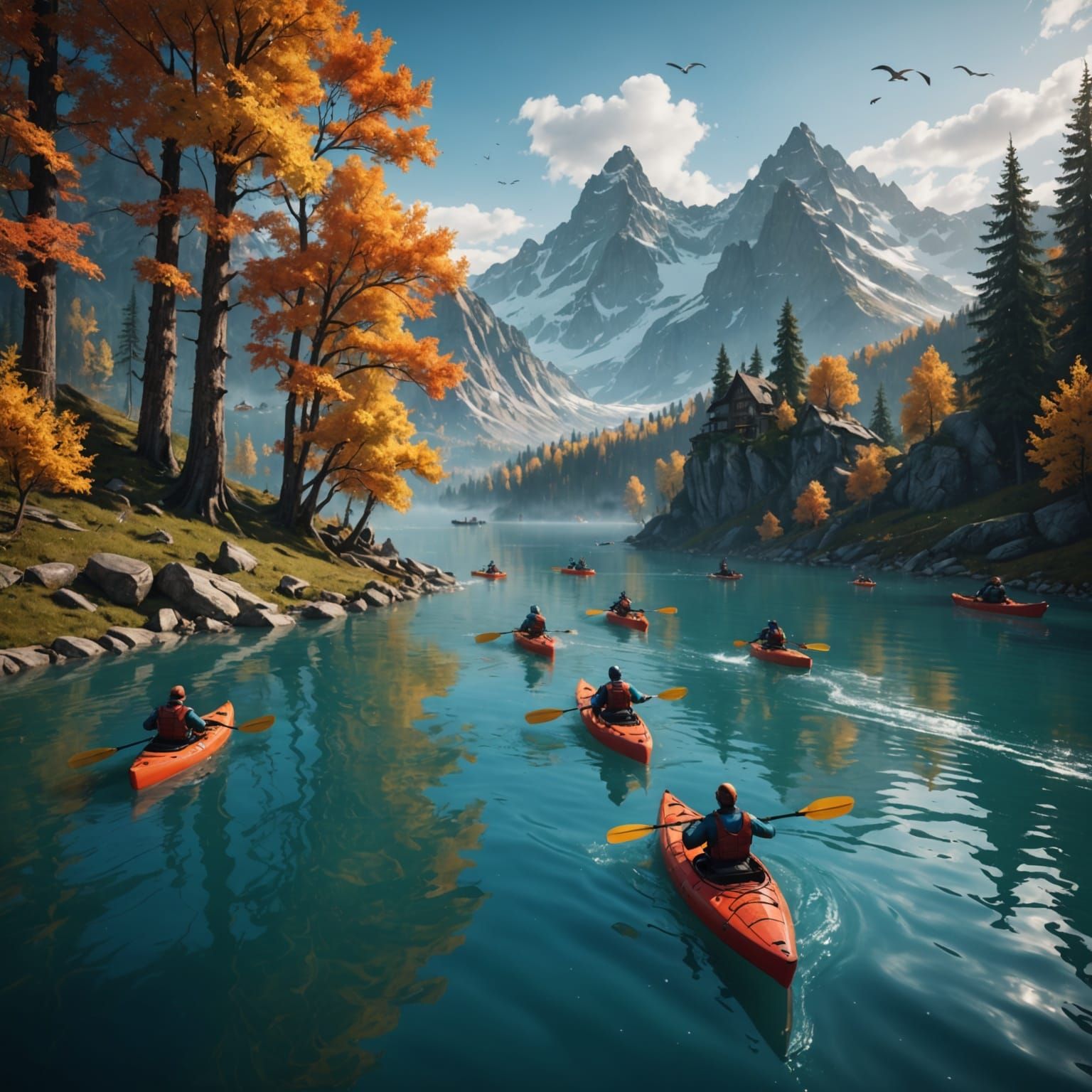 Kayaker Rides the Fantasy Lake
