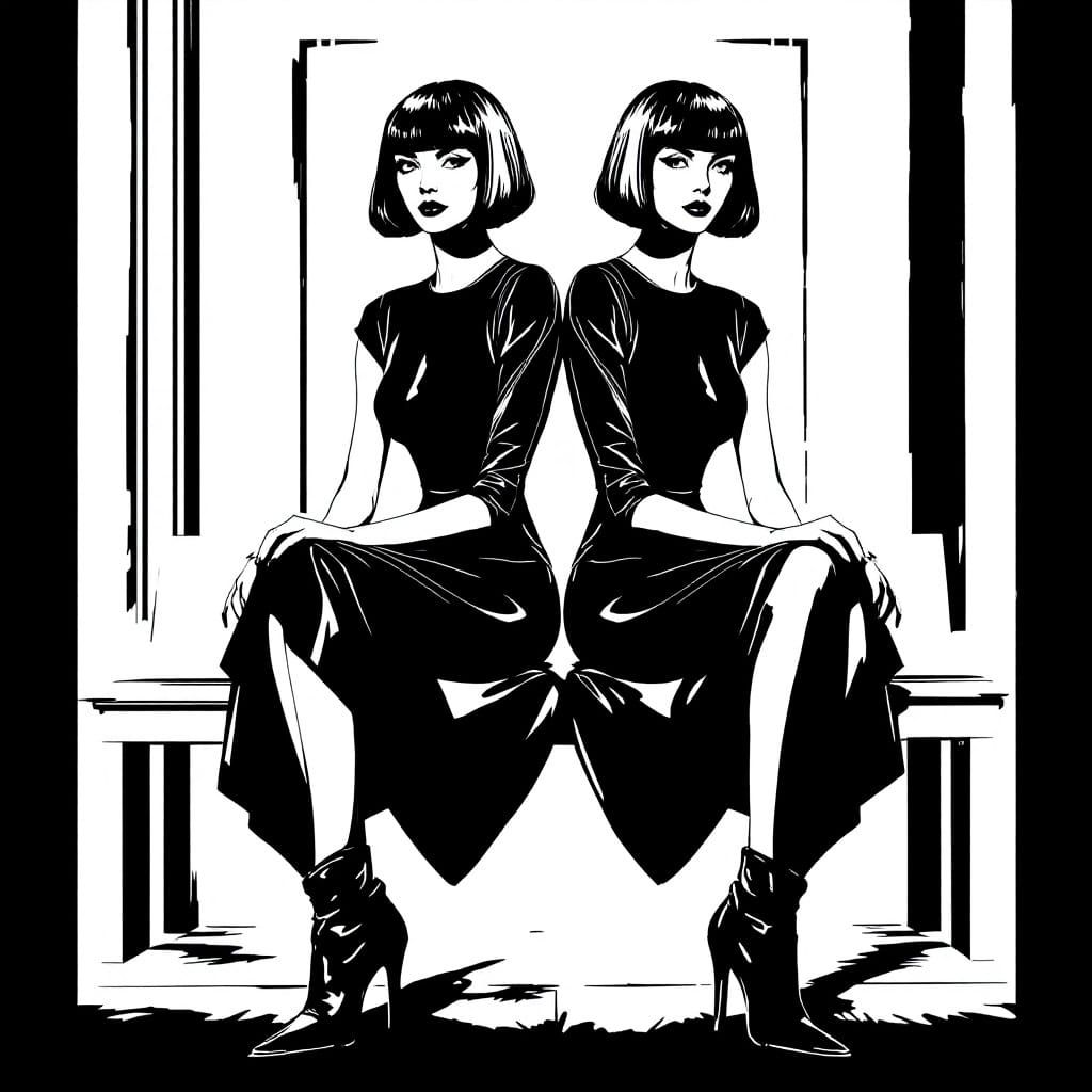 Elegant Noir Portraits of Two Women in Mirrored Posture