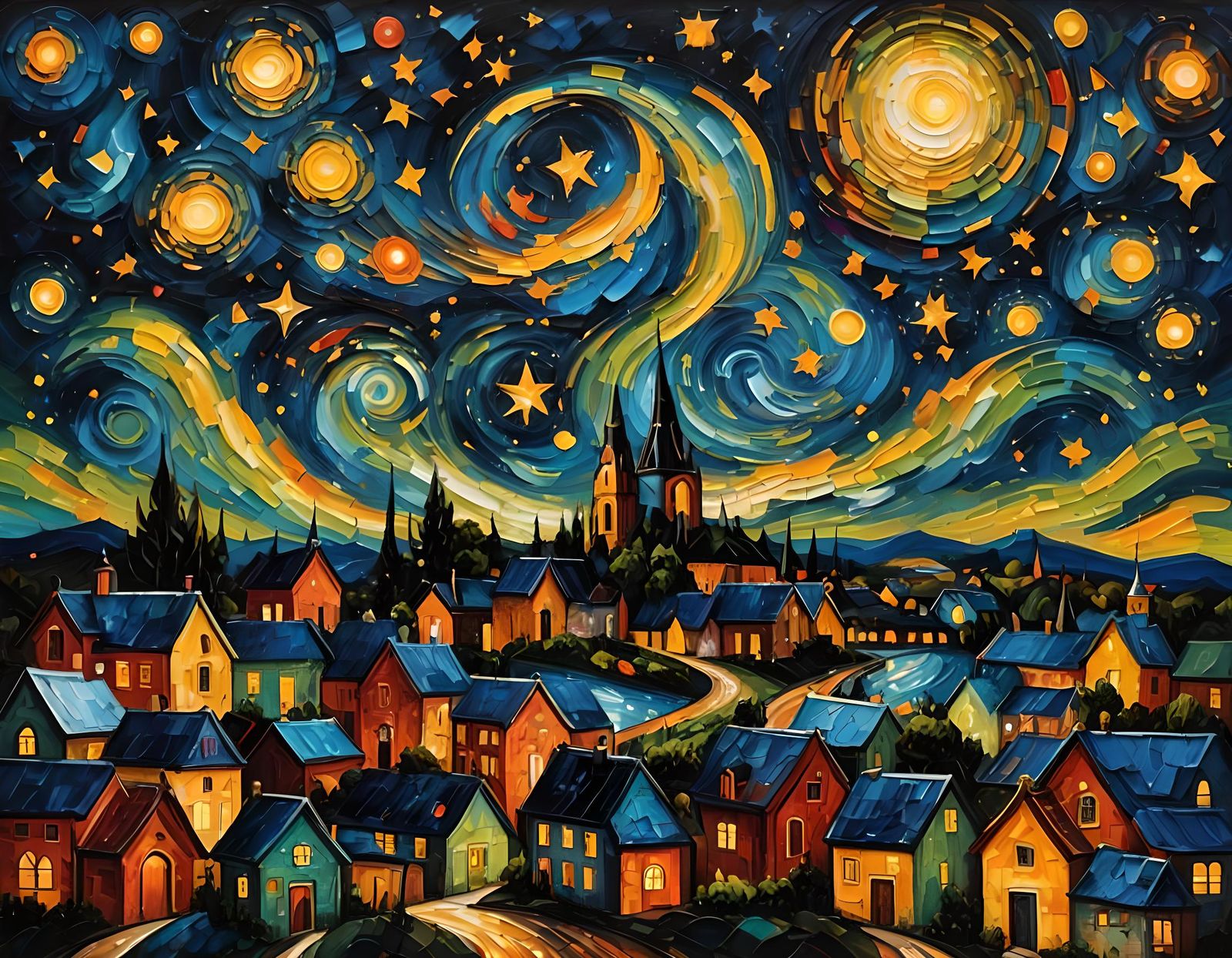 Starry Night Abstract Impasto Painting