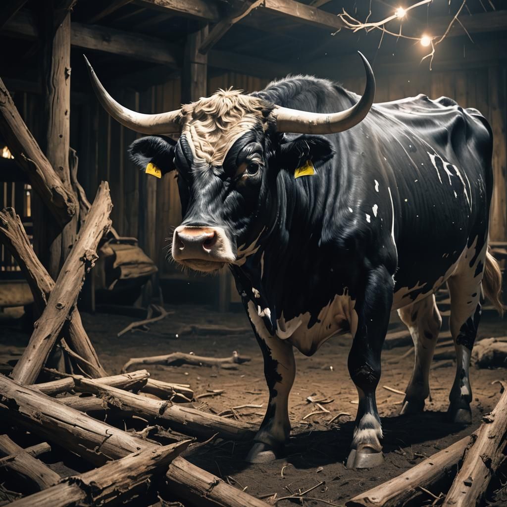 Eerie Dystopian Bull in Bioluminescent Nightmare