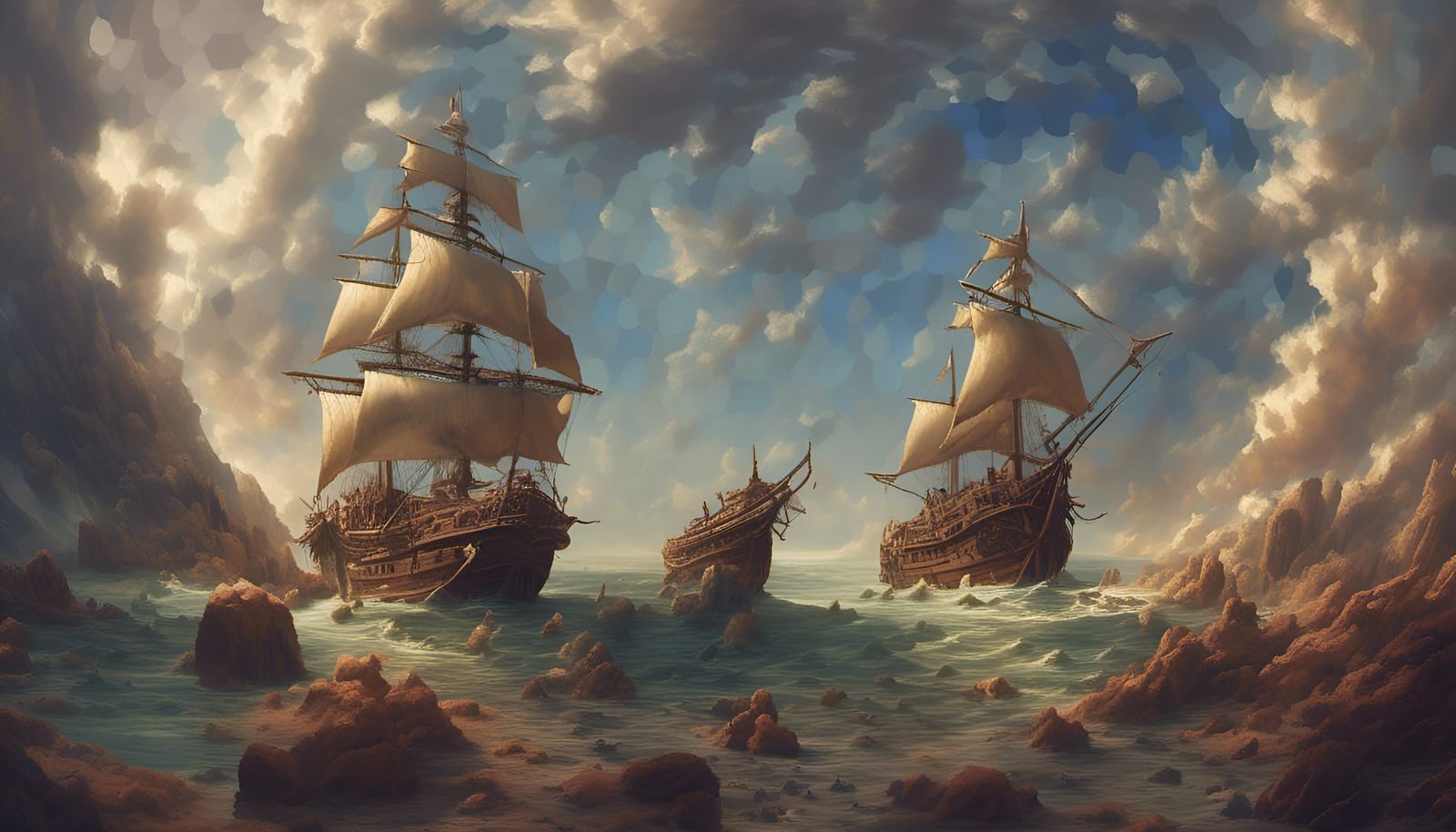 Surreal Pirate Ship with Warped Perspective