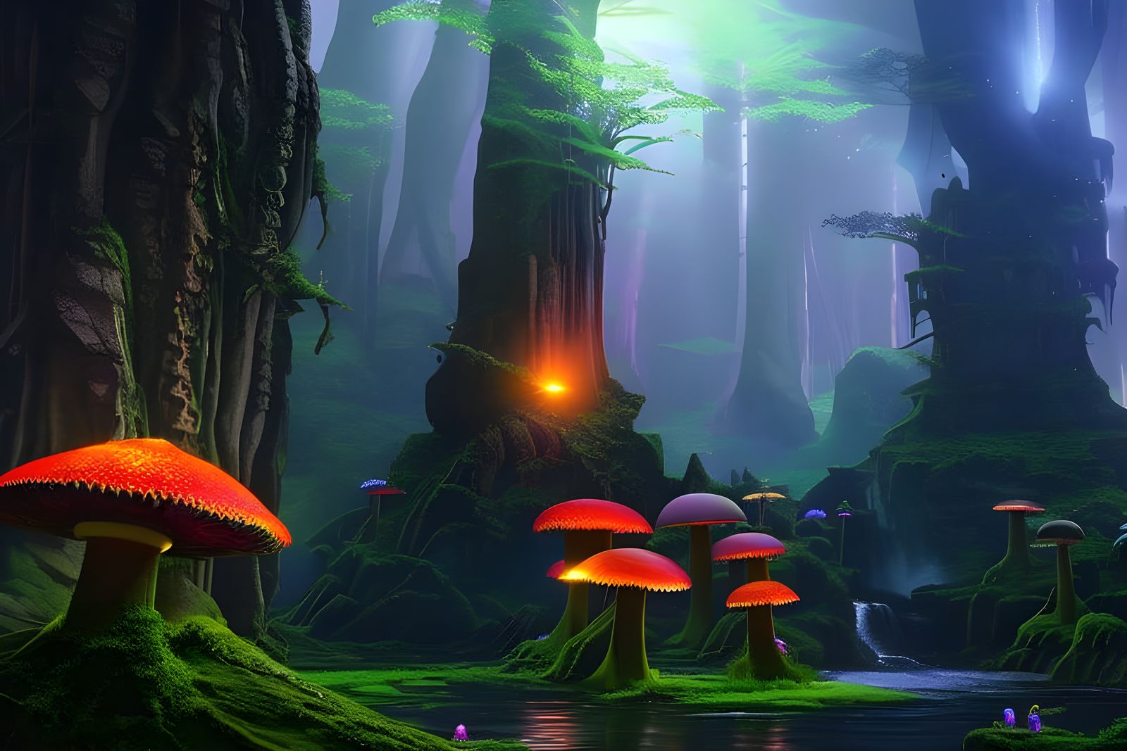 Iridescent Fungal City of Elves and Fairies