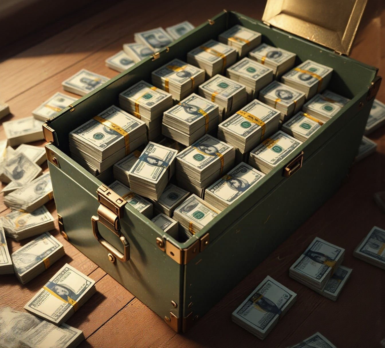 Military Ammo Box Overflowing With USA Paper Money