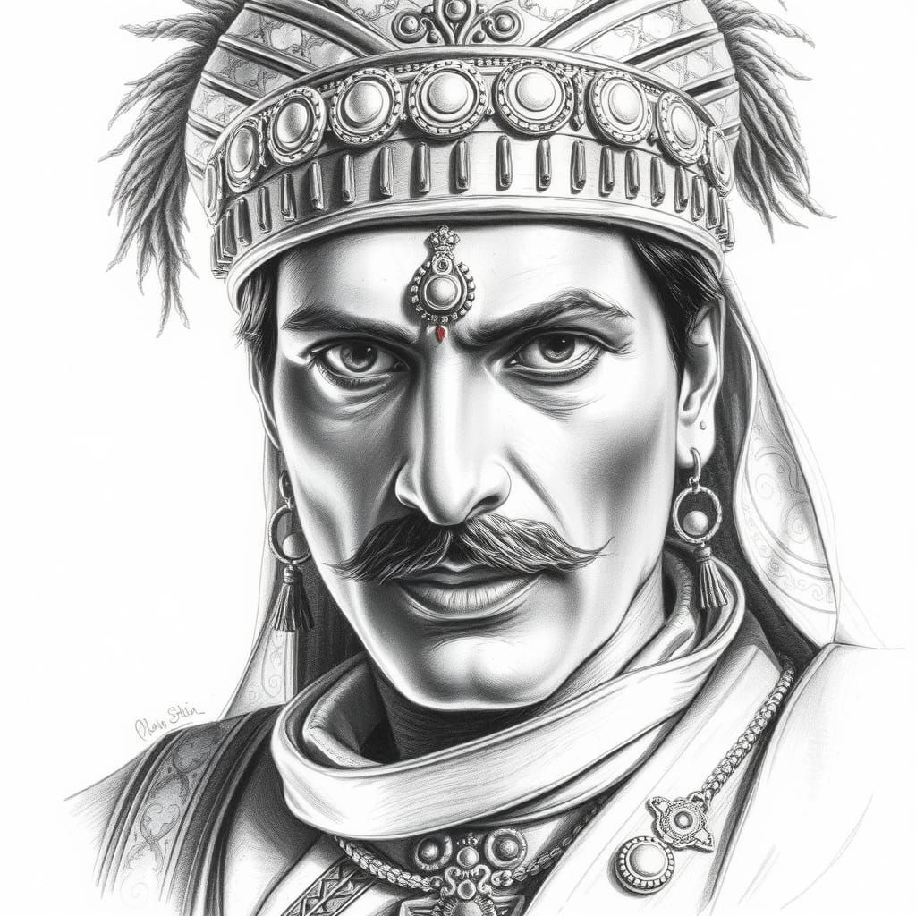 Pencil Drawing of a confident Indian King