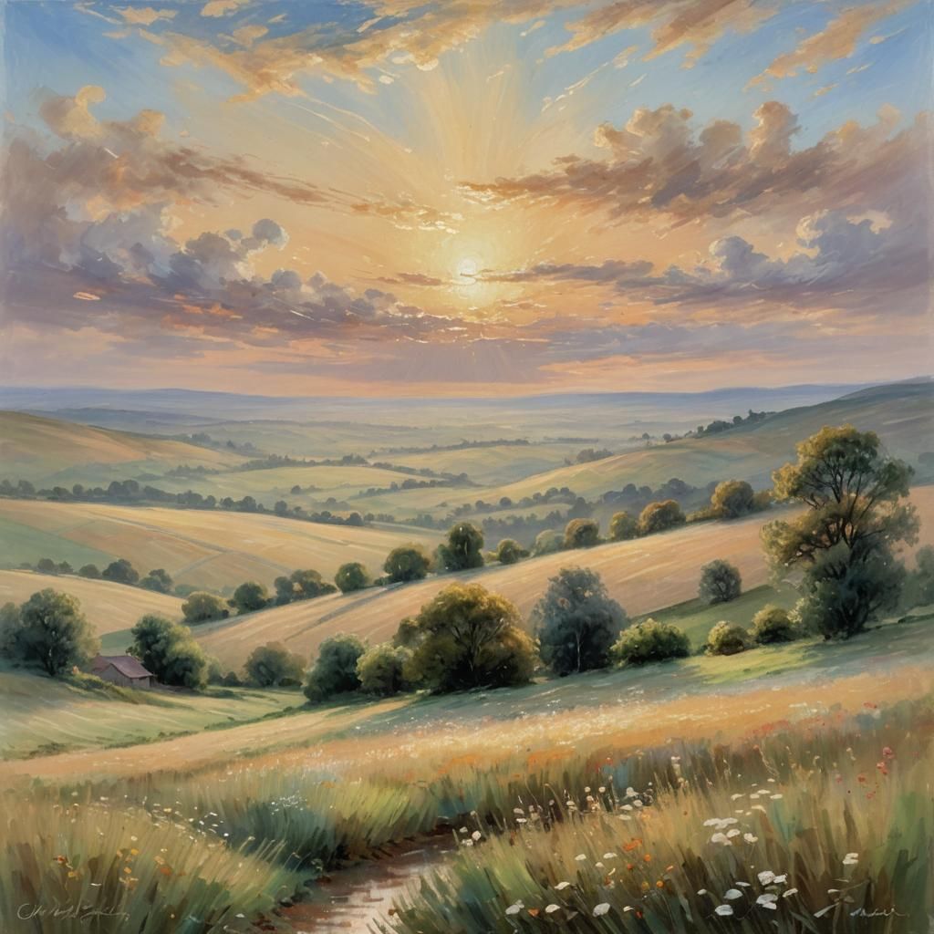 Idyllic Sunset Landscape in Pastel Colors