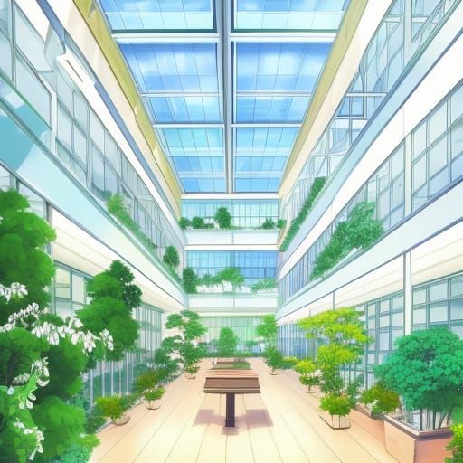 Anime Botanical Office Building in Studio Ghibli Style