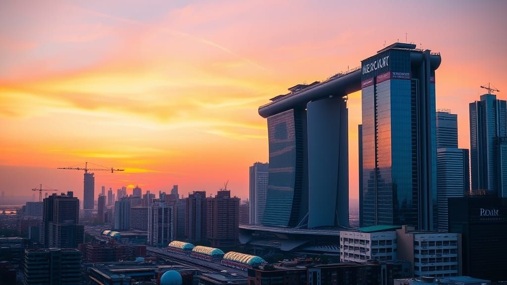 Surreal Cityscape Megastructure Basks in Sunset Glory