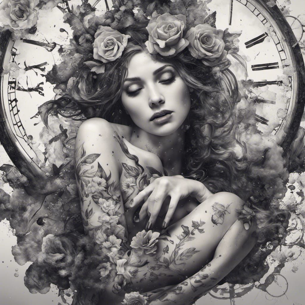 Tattooed Woman in Space: Detailed Matte Painting