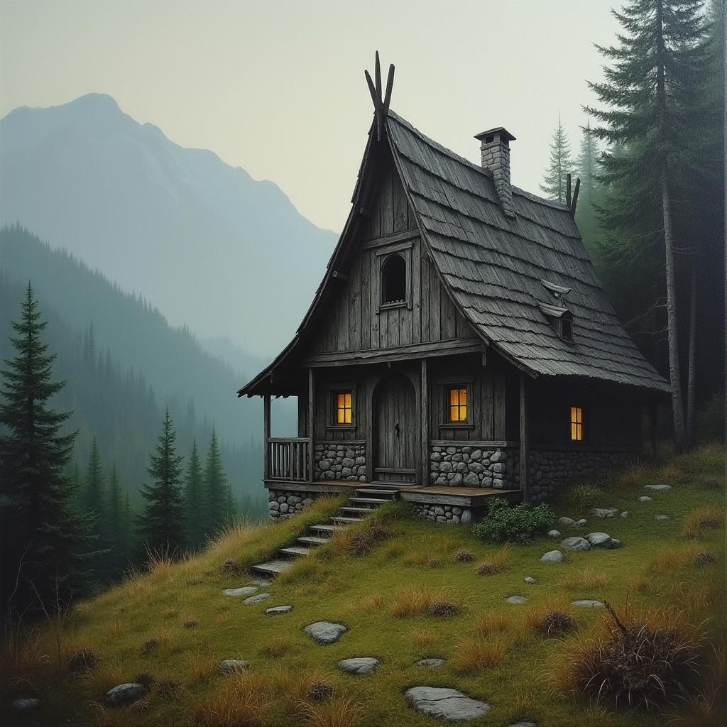 Witch House in Tatra Mountains: Oil Painting