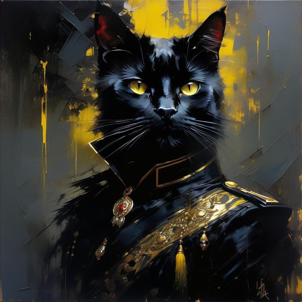 Fierce Black Cat Swatting Vase as Matte Painting