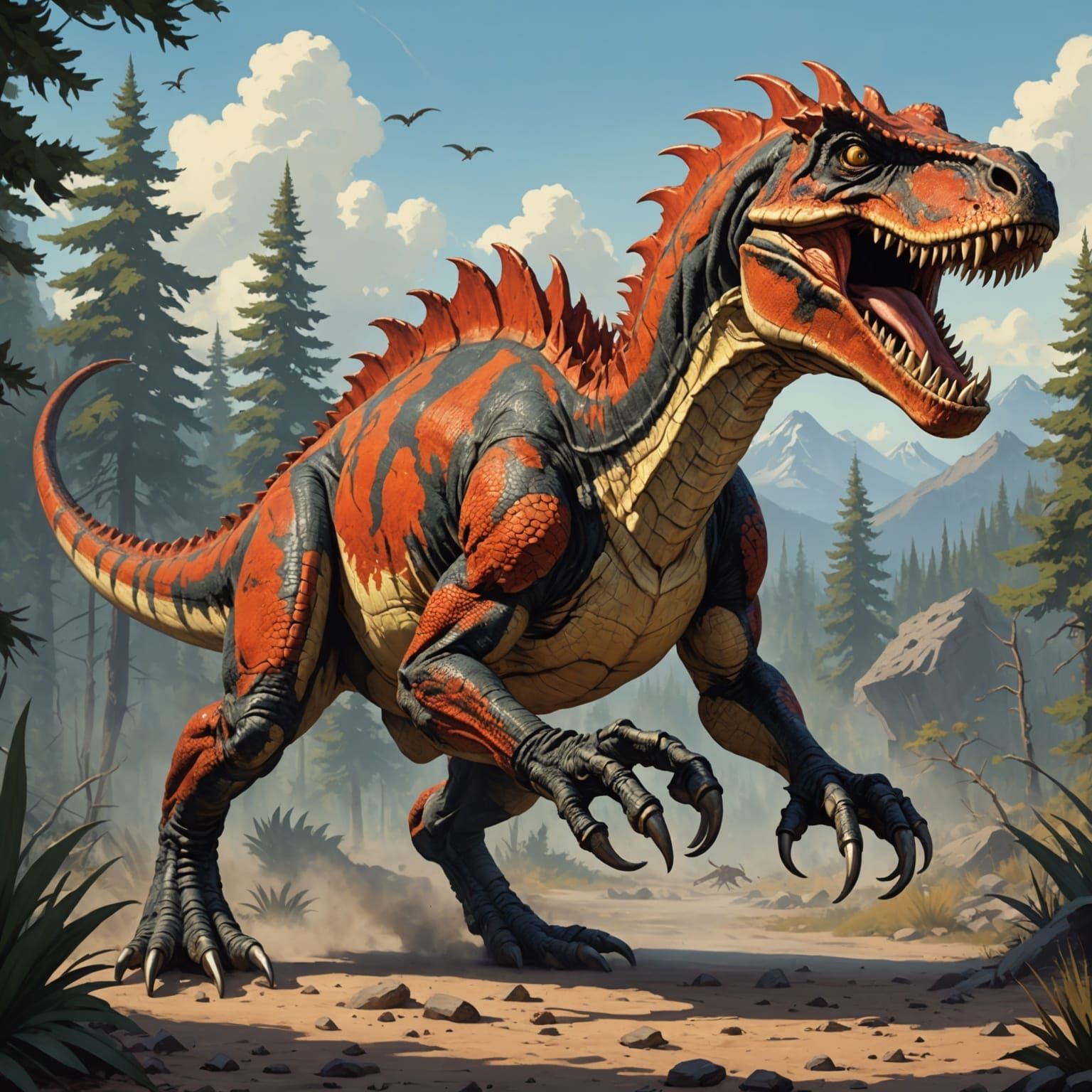 Sinister Allosaurus Dragon Hybrid in Fantasy Art Style