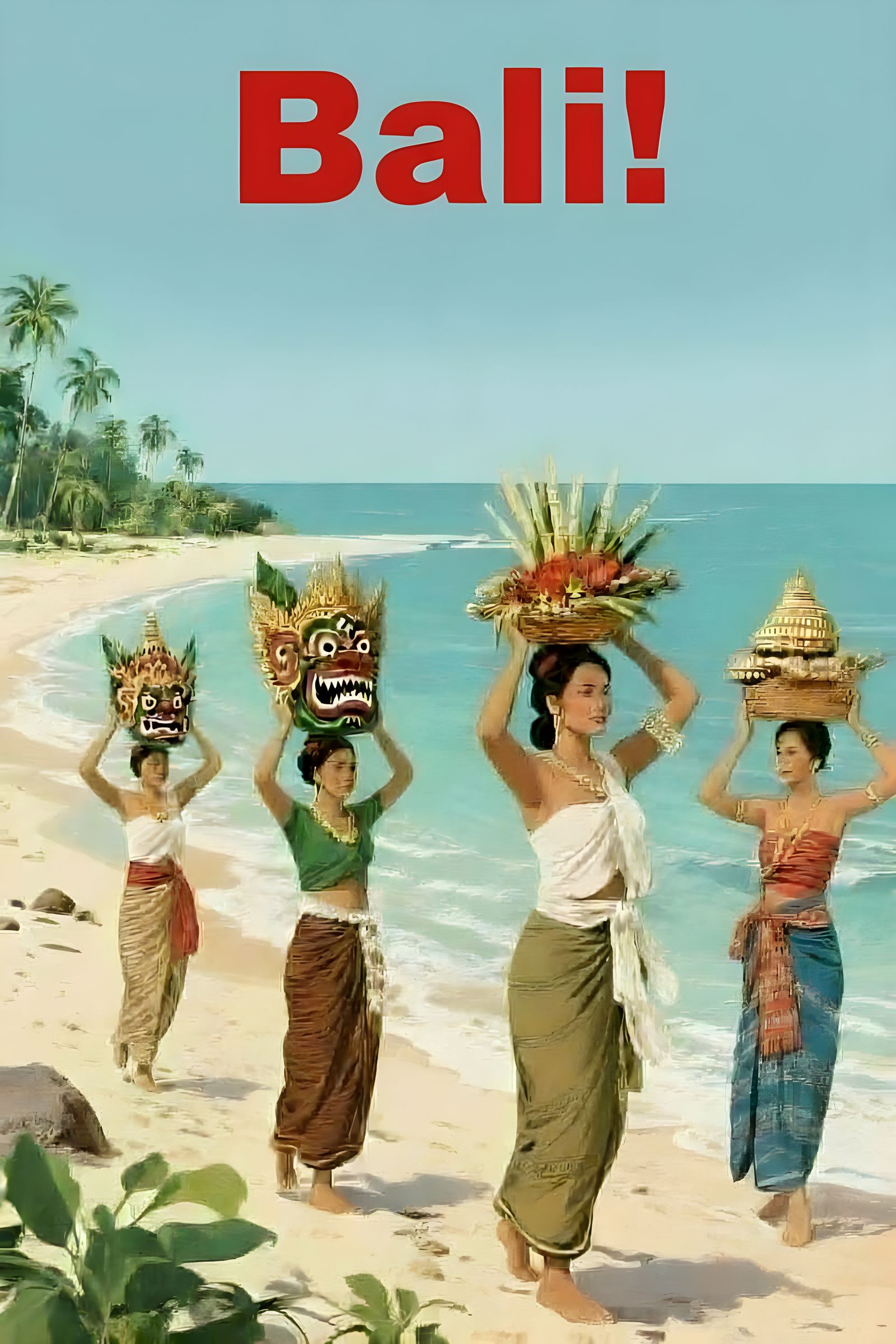 A Retro style travel poster from the 1940's  "Bali, island o...