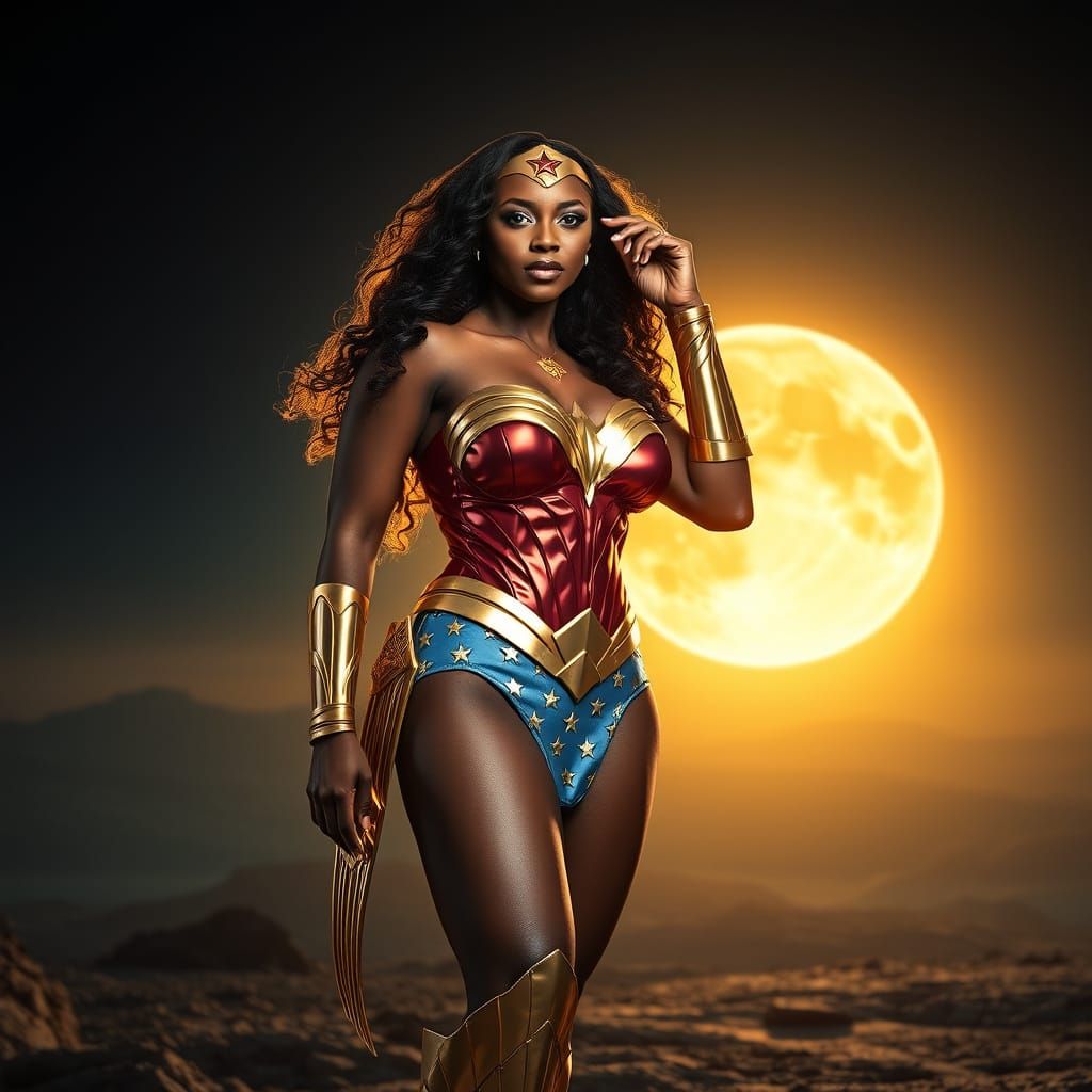 African Wonder Woman Radiates Golden Aura on Distant Planet