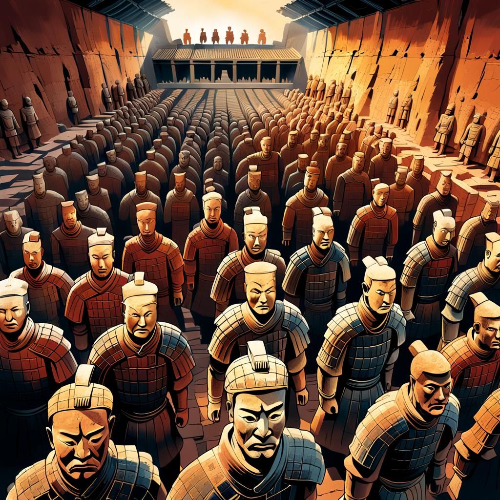 Terracotta Army in Ruined Sanctuary: Archaeological Illustra...