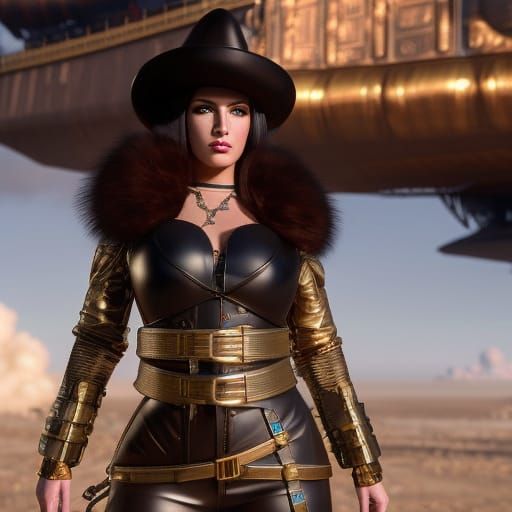 Steampunk Gunslinger on Airship in Dramatic Lighting