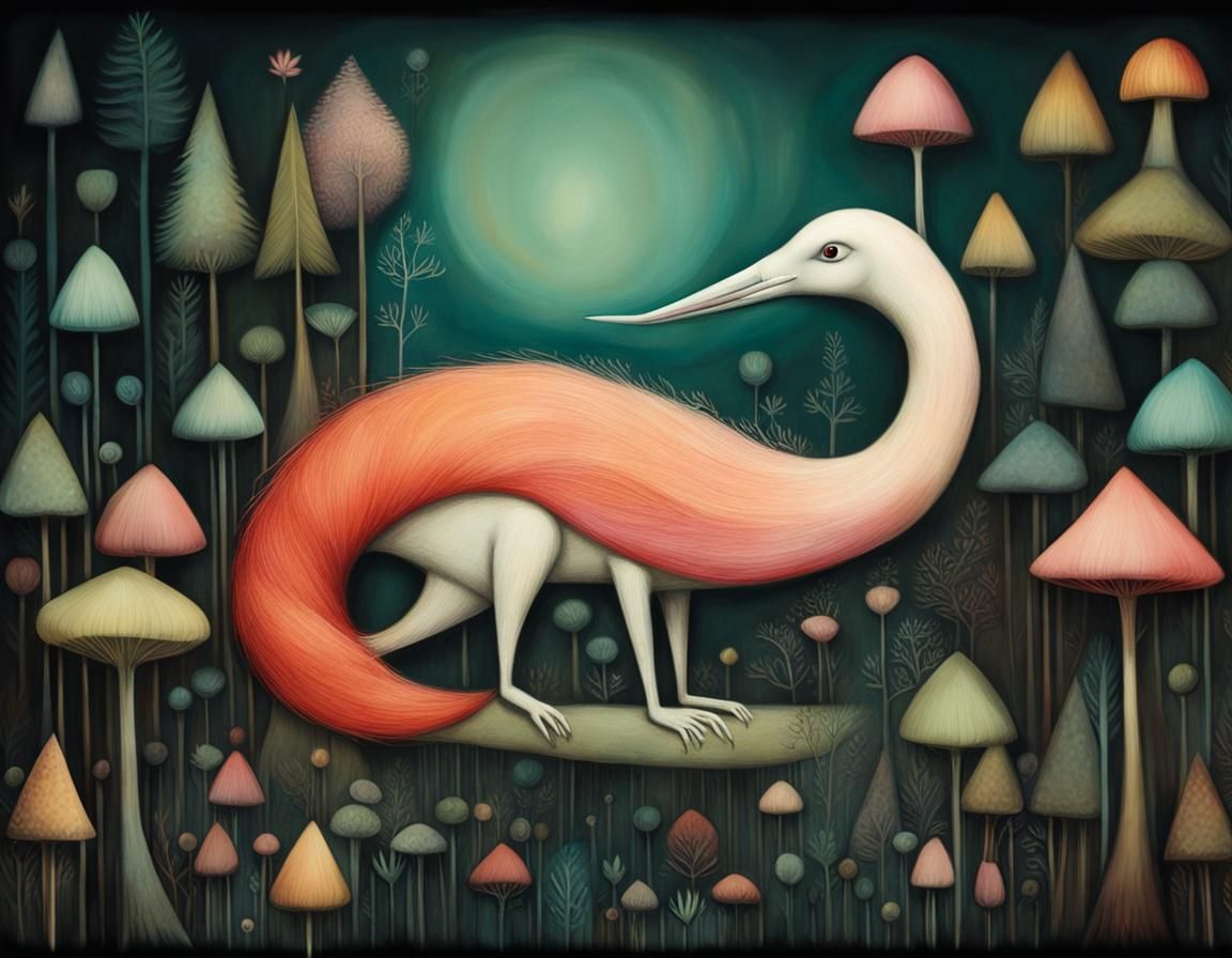 Enchanted Forest Creature, Maximalist Ink Illustration