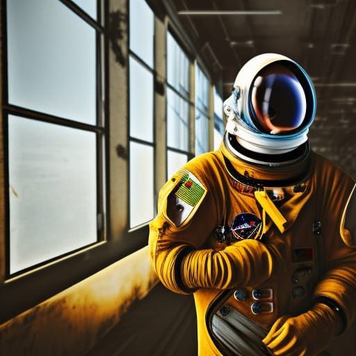 Astronaut in Abandoned Factory with Volumetric Lighting
