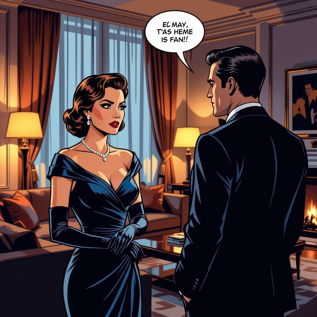 Noir Scene of Marital Discord in Pop Art Style