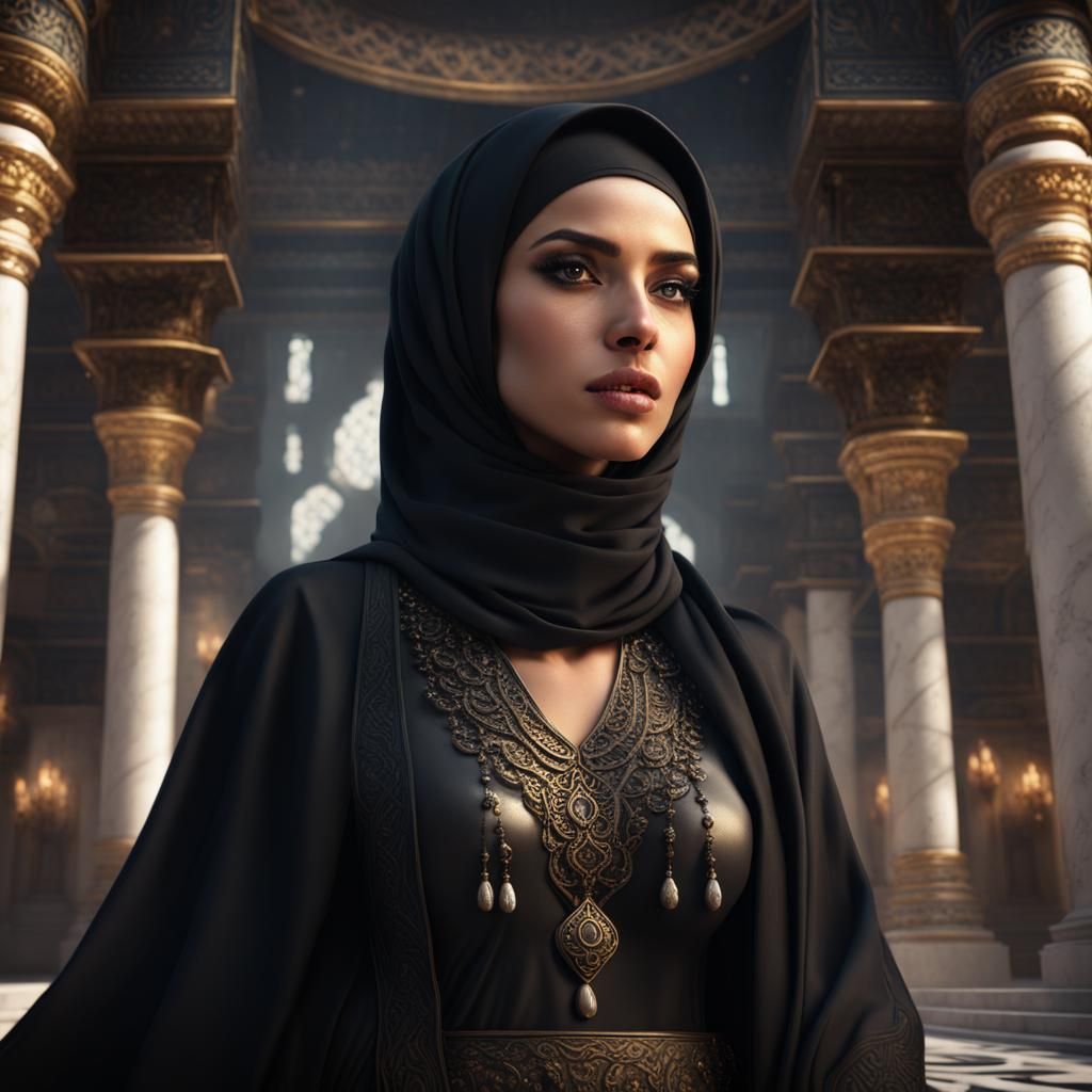 Fantasy Arab Woman Magically Controls Light in Temple