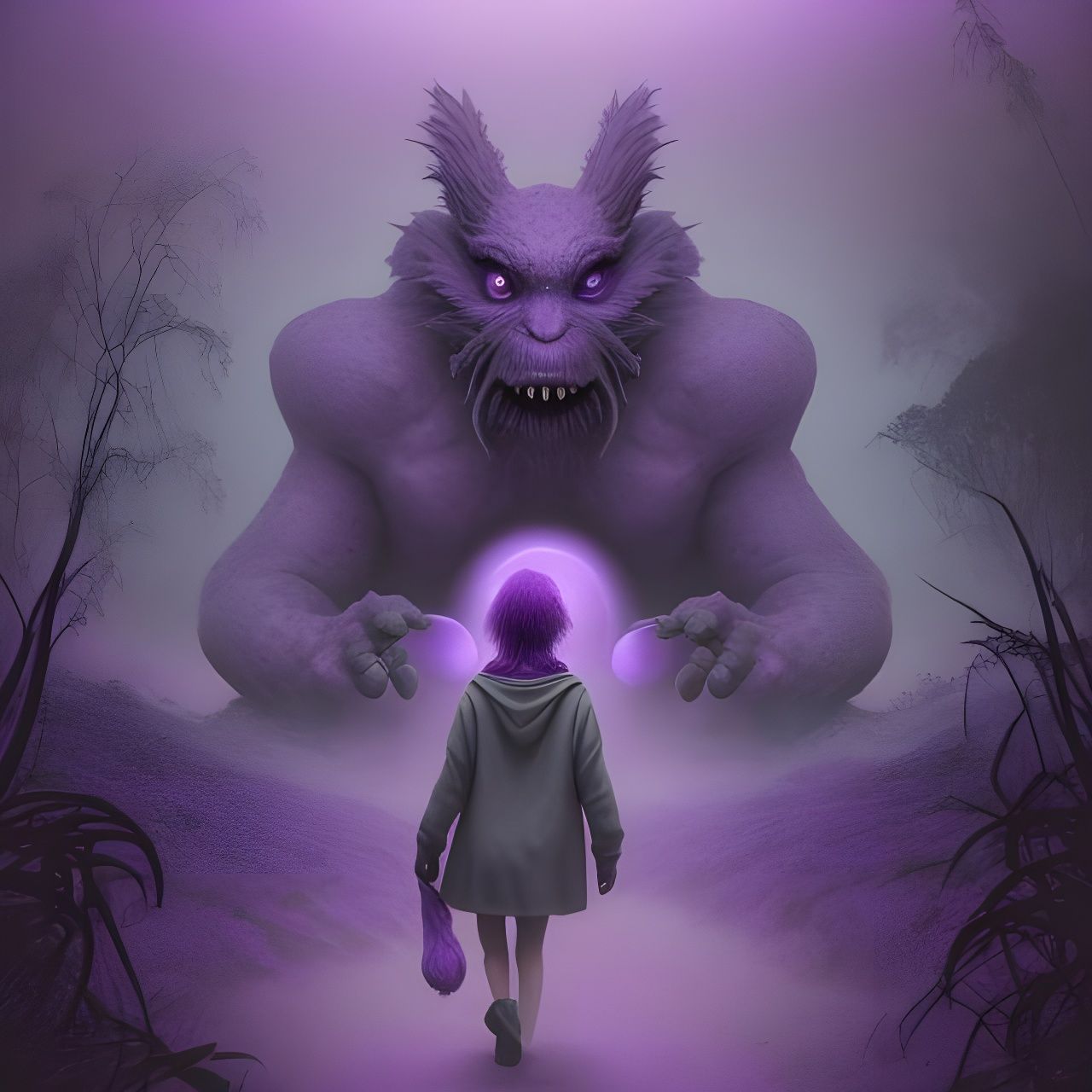 Dreamy Purple Dimension with Strange Creatures