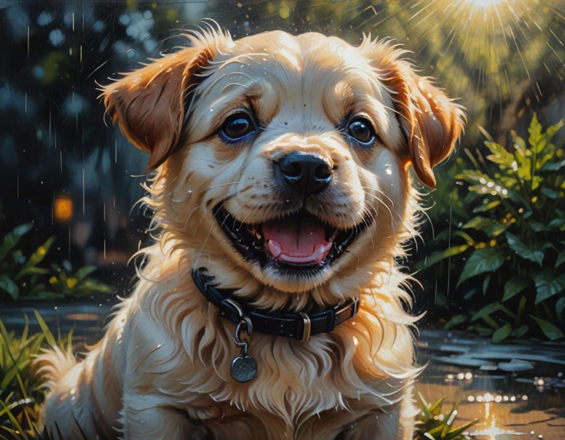 Chubby Puppy Captured in Ethereal Wet on Wet Oil Painting