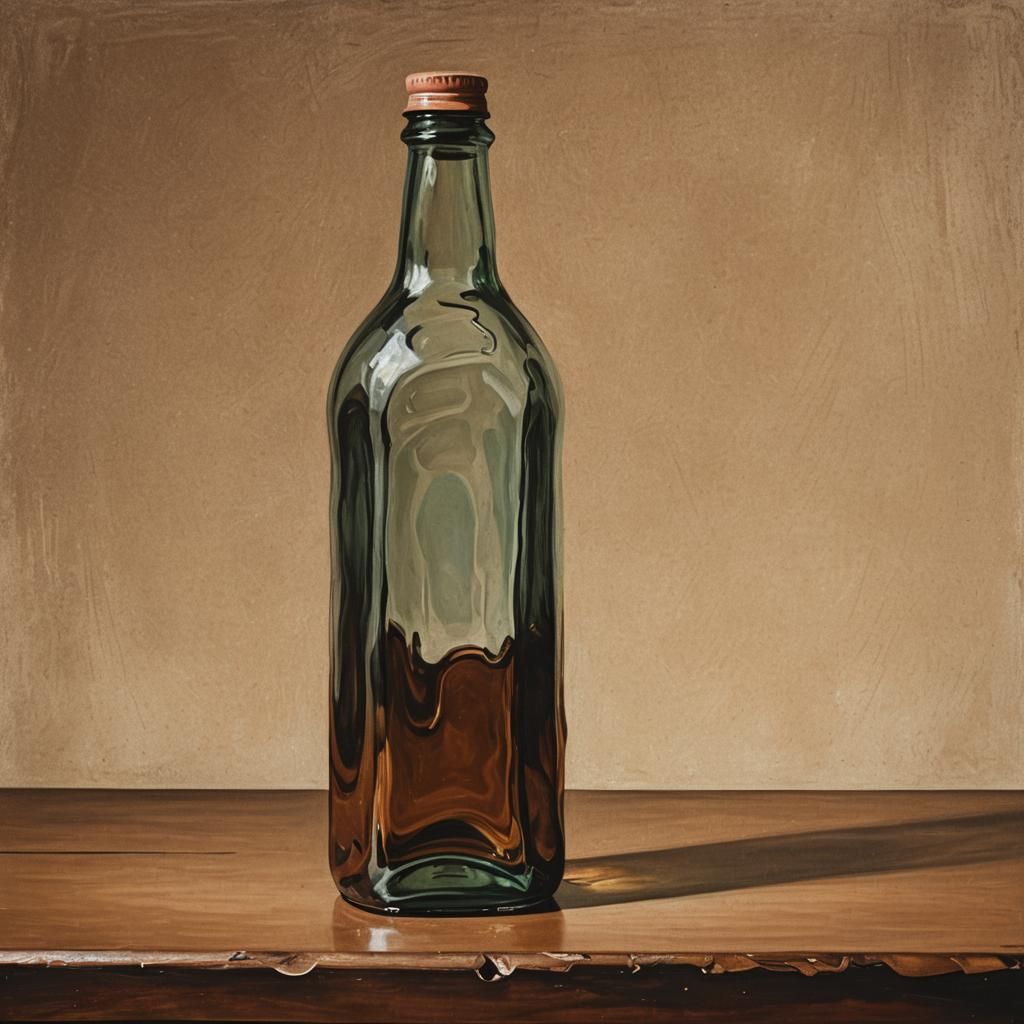 Distorted Bottle on Desk in Low Detail Painting