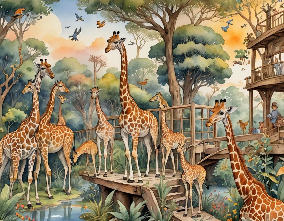 Whimsical Wildlife Illustration: Noah's Ark in Watercolor