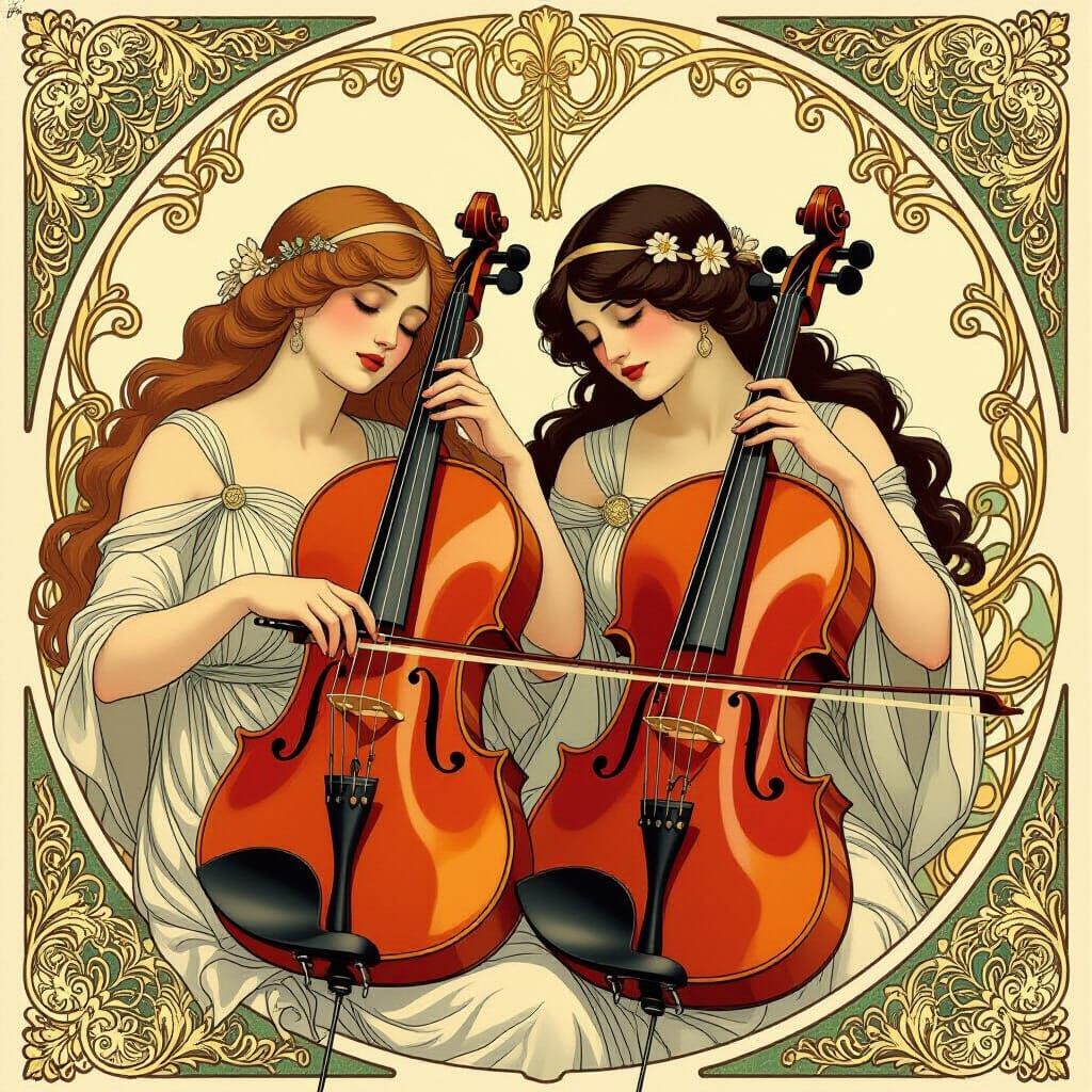 Art Nouveau Violins Weeping with Languid Despair