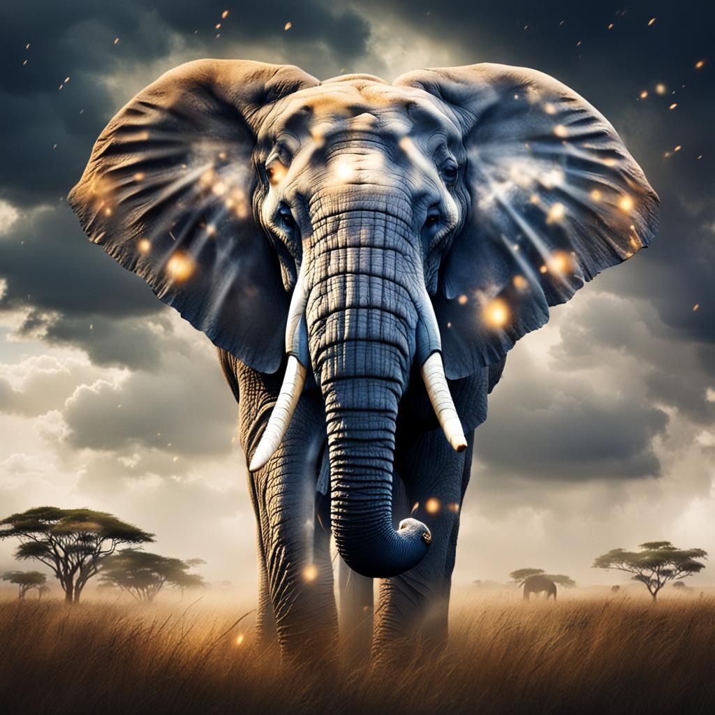Ethereal Elephant Spirit Overlooking Safari