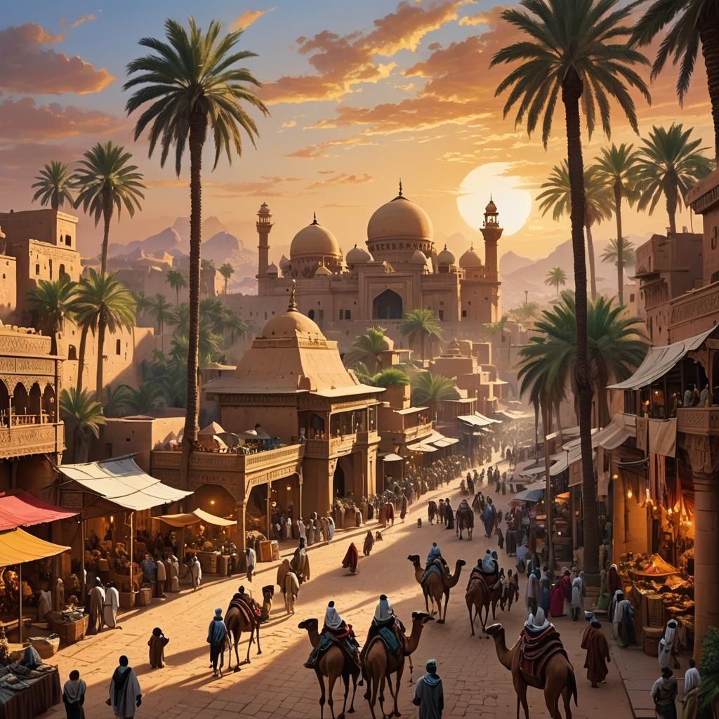 Ancient Desert City at Sunset: Matte Painting