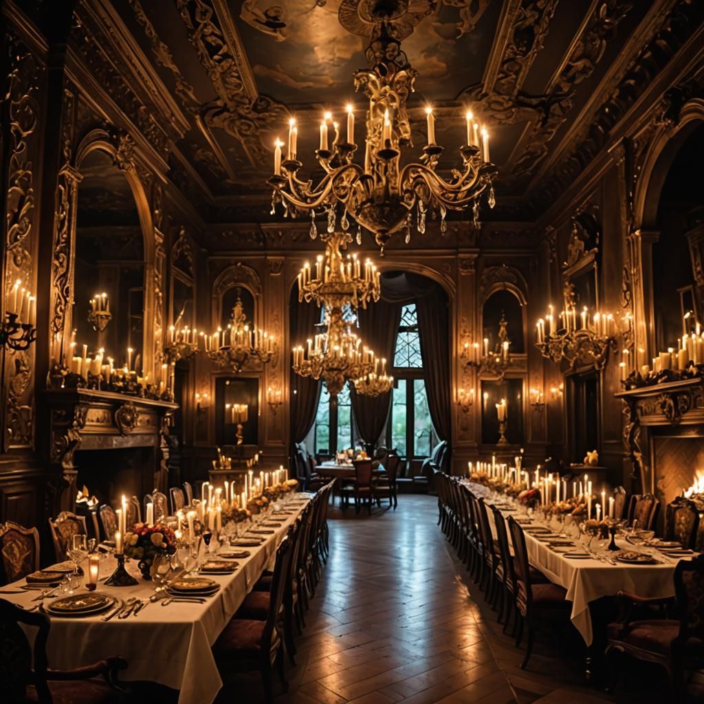 Renaissance Dining Room with Flickering Candles